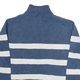 CHAPS Mens Patterned Jumper Blue Striped Button Neck Tight Knit S