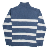 CHAPS Mens Patterned Jumper Blue Striped Button Neck Tight Knit S