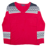 TOMMY HILFIGER Mens Jumper Red V-Neck Tight Knit L