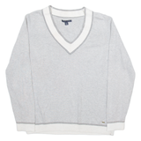 TOMMY HILFIGER Womens Jumper Grey V-Neck Tight Knit L