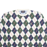 TOMMY HILFIGER Mens Patterned Jumper White Argyle Tight Knit L