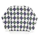 TOMMY HILFIGER Mens Patterned Jumper White Argyle Tight Knit L