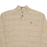 CHAPS Mens Jumper Brown Button Neck Tight Knit XL