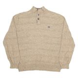 CHAPS Mens Jumper Brown Button Neck Tight Knit XL