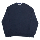 CALVIN KLEIN Mens Jumper Blue V-Neck Tight Knit Wool L