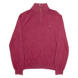 TOMMY HILFIGER Mens Jumper Maroon 1/4 Zip Tight Knit L