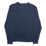 TOMMY HILFIGER Mens Jumper Blue V-Neck Tight Knit S