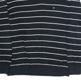 TOMMY HILFIGER Mens Patterned Jumper Black Striped V-Neck Tight Knit M