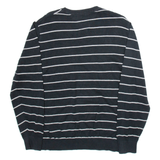 TOMMY HILFIGER Mens Patterned Jumper Black Striped V-Neck Tight Knit M