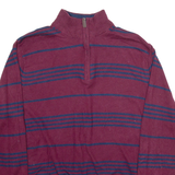 CHAPS Mens Patterned Jumper Maroon Striped 1/4 Zip Tight Knit L