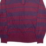 CHAPS Mens Patterned Jumper Maroon Striped 1/4 Zip Tight Knit L