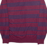 CHAPS Mens Patterned Jumper Maroon Striped 1/4 Zip Tight Knit L