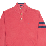 TOMMY HILFIGER Mens Jumper Red 1/4 Zip Tight Knit L