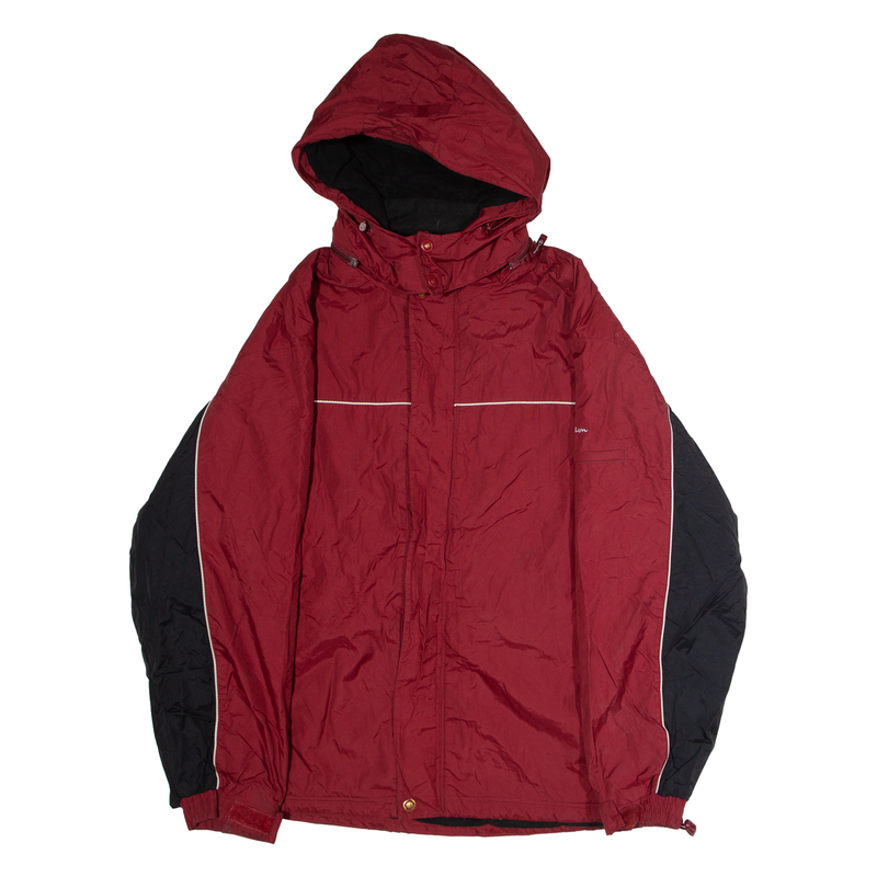 CHAMPION Fleece Lined Mens Jacket Red Nylon Hooded Colourblock XL