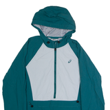 ASICS Mens Anorak Jacket Green Nylon Hooded Colourblock L