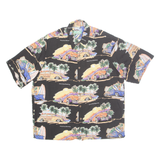 REYN SPOONER Mens Hawaiian Shirt Black Crazy Pattern L