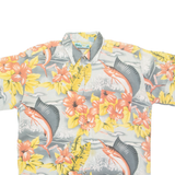 ROUNDY BAY Mens Hawaiian Shirt Grey Floral L