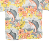 ROUNDY BAY Mens Hawaiian Shirt Grey Floral L