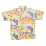 ROUNDY BAY Mens Hawaiian Shirt Grey Floral L