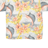 ROUNDY BAY Mens Hawaiian Shirt Grey Floral L