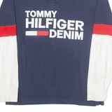 TOMMY HILFIGER DENIM Mens Polo Shirt Blue 90s Colourblock Long Sleeve L