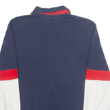 TOMMY HILFIGER DENIM Mens Polo Shirt Blue 90s Colourblock Long Sleeve L