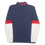 TOMMY HILFIGER DENIM Mens Polo Shirt Blue 90s Colourblock Long Sleeve L