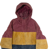 OUTBROOK Womens Jacket Maroon Leather Suede 90s Hooded Colourblock M