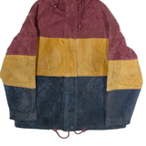 OUTBROOK Womens Jacket Maroon Leather Suede 90s Hooded Colourblock M