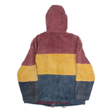OUTBROOK Womens Jacket Maroon Leather Suede 90s Hooded Colourblock M