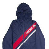 REEBOK Fleece Lined Mens Jacket Blue Hooded Striped L