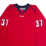 REEBOK #37 Hockey Mens Jersey Red Long Sleeve USA V-Neck 2XL