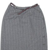 Belted Womens Pencil Skirt Grey Knee Length Wool Striped S