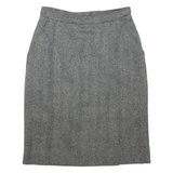 Womens Pencil Skirt Black Short Wool Herringbone XS
