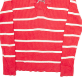 LAUREN RALPH LAUREN Womens Patterned Jumper Red Striped V-Neck Tight Knit L