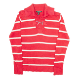 LAUREN RALPH LAUREN Womens Patterned Jumper Red Striped V-Neck Tight Knit L