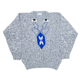 BENELLY Womens Patterned Jumper Grey Geometric Tight Knit S