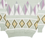 Womens Patterned Jumper Green Geometric Tight Knit M