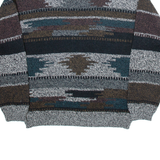 MICHAEL GERALD Mens Patterned Jumper Grey Colourblock Tight Knit L