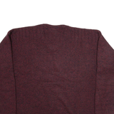 LACOSTE Womens Patterned Jumper Maroon Geometric V-Neck Tight Knit Wool XL