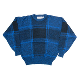 MICHAEL HERALD Mens Patterned Jumper Blue Check Tight Knit XL