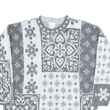 NEEDLE & YARN Womens Patterned Jumper Grey Crazy Pattern Tight Knit L
