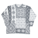NEEDLE & YARN Womens Patterned Jumper Grey Crazy Pattern Tight Knit L