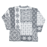 NEEDLE & YARN Womens Patterned Jumper Grey Crazy Pattern Tight Knit L