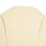 Womens Heavy Knit Jumper Beige Diamond Cable Knit M