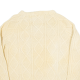 Womens Heavy Knit Jumper Beige Diamond Cable Knit M