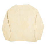 Womens Heavy Knit Jumper Beige Diamond Cable Knit M