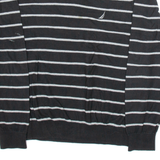 NAUTICA Womens Patterned Jumper Black Striped V-Neck Tight Knit M