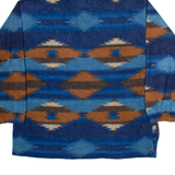 DENIM EXPRESS Hooded Mens Patterned Fleece Blue Colourblock V-Neck Tight Knit XL