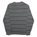 TOMMY HILFIGER Mens Patterned Jumper Grey Striped Tight Knit L